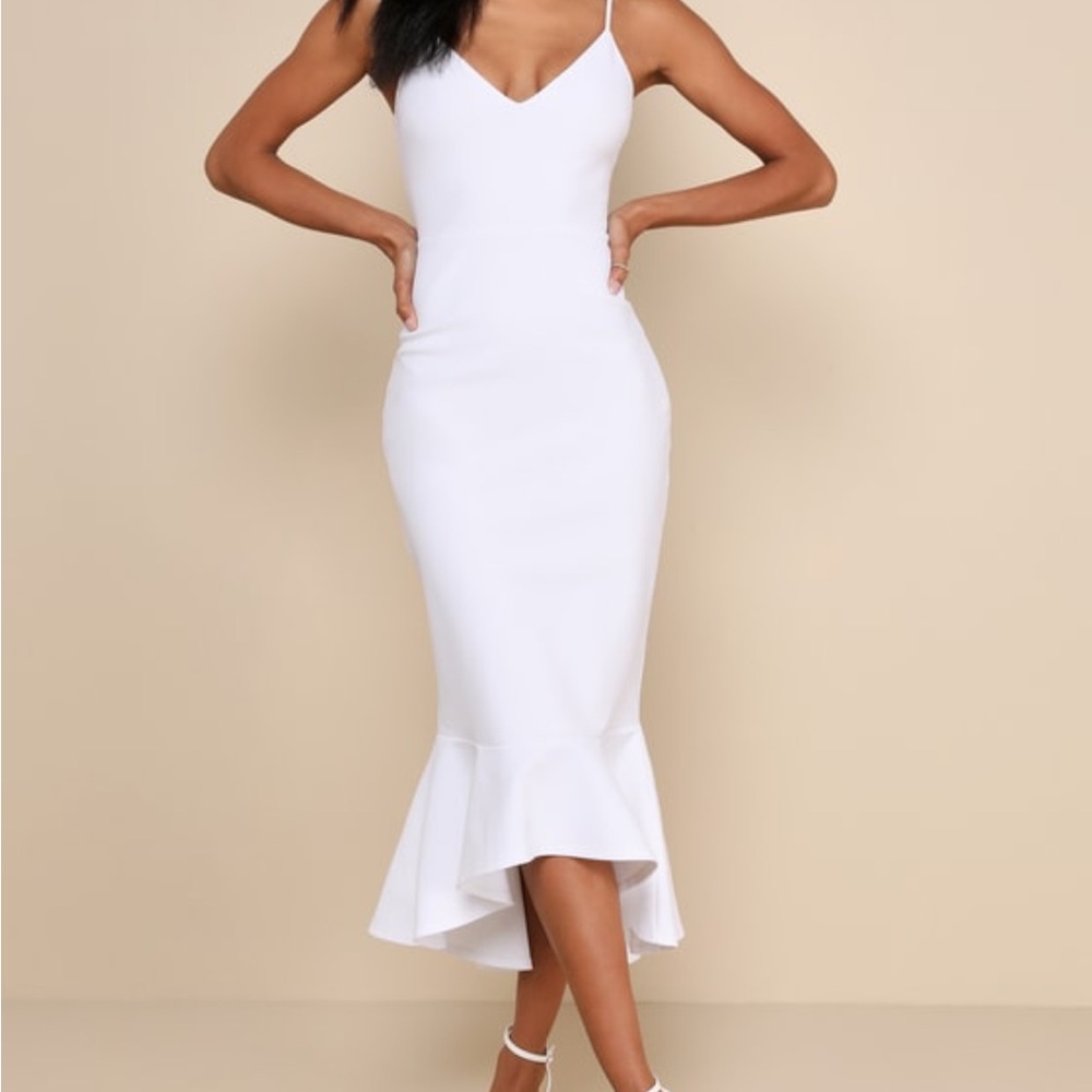 Lulus Stun Like Me White Bodycon Trumpet Hem Midi Dress